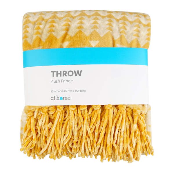 Yellow Tribal Print Fringe Throw Blanket, 50x60