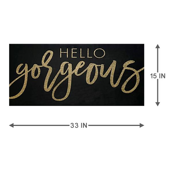 Hello Gorgeous Glittered Glass Coat Canvas Wall Sign, 33x15