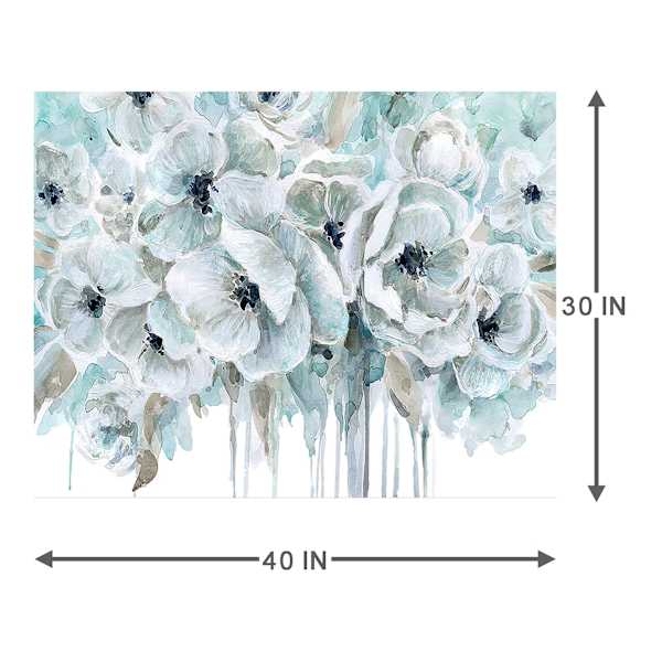 Teal Floral Canvas Wall Art, 30x40