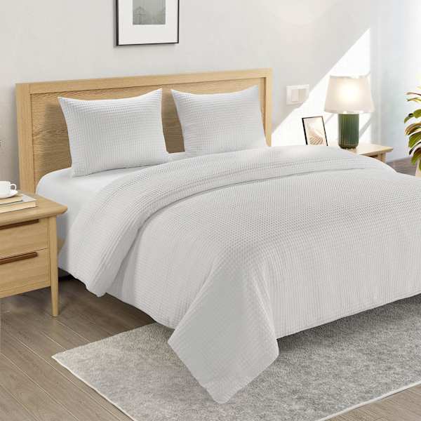 Crosby St. 3-Piece White Washed Cotton Waffle Duvet Set, King