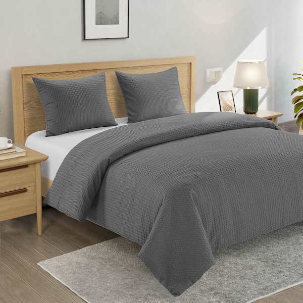 Crosby St. 3-Piece Grey Washed Cotton Waffle Duvet Set, King