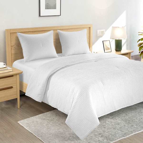Crosby St. 3-Piece White Washed Waffle Cotton Quilt Set, Full/Queen