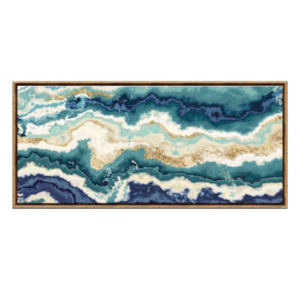 Teal & Indigo Agate Framed Canvas Wall Art, 54x24