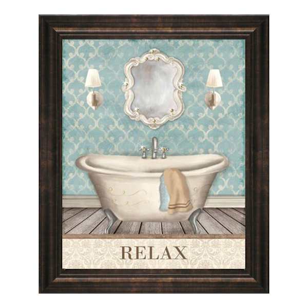 Glass Framed Relax Bathtub Wall Art, 9x11