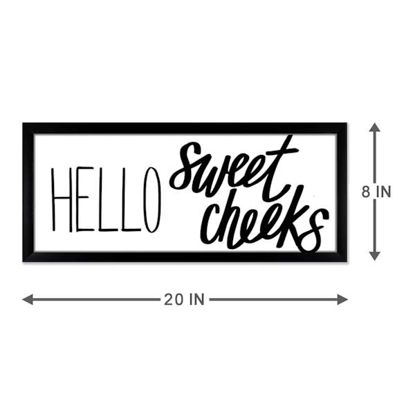 Glass Framed Hello Sweet Cheeks Bathroom Wall Art, 8x20