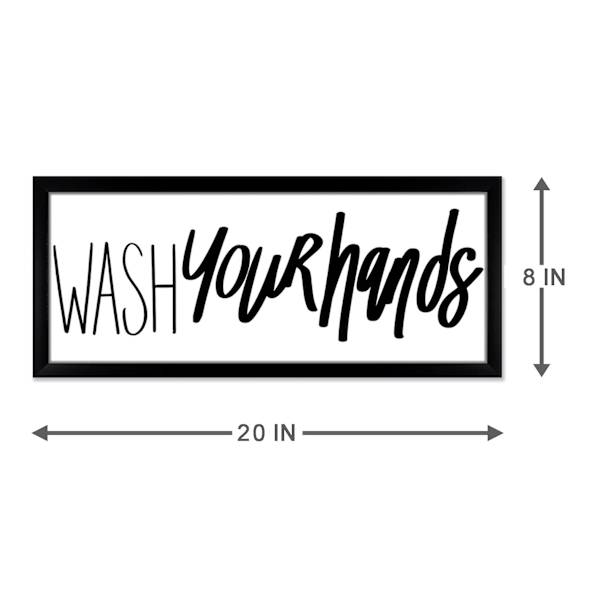 Glass Framed Wash Your Hands Bathroom Wall Art, 8x20