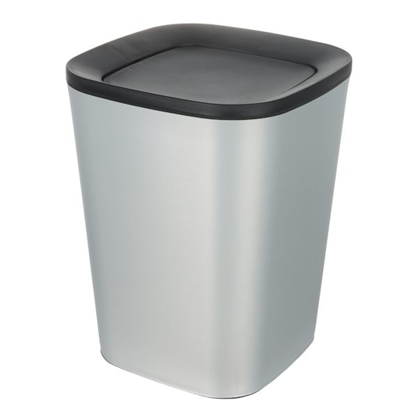 Silver Swing Trash Can with Black Top, 5l