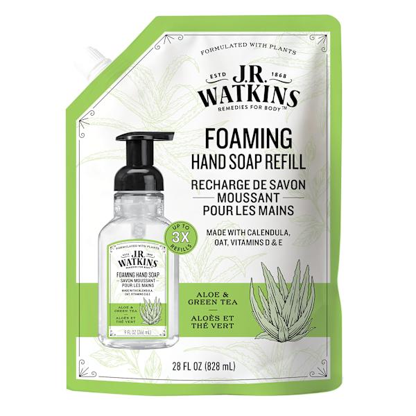 JR Watkins Hand Soap Foaming 28 Fl Oz Aloe Green Tea Refill