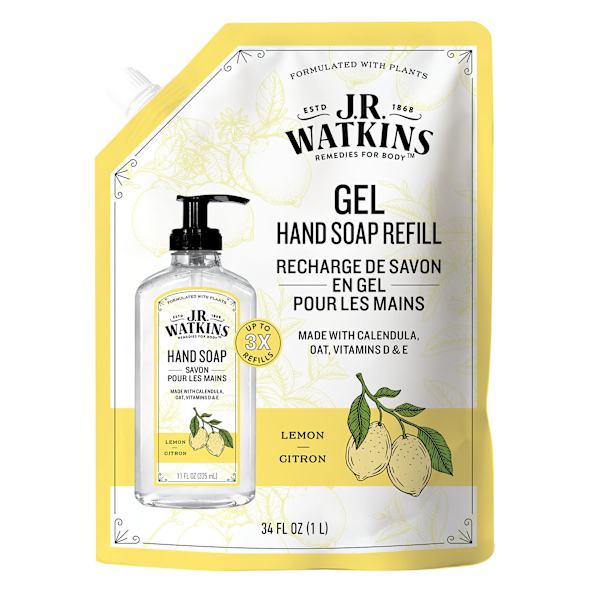 JR Watkins Hand Soap Gel 34 Fl Oz Lemon Refill
