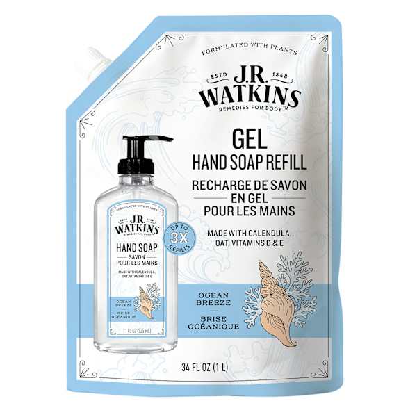 JR Watkins Ocean Breeze Hand Soap Gel Refill, 34fl oz