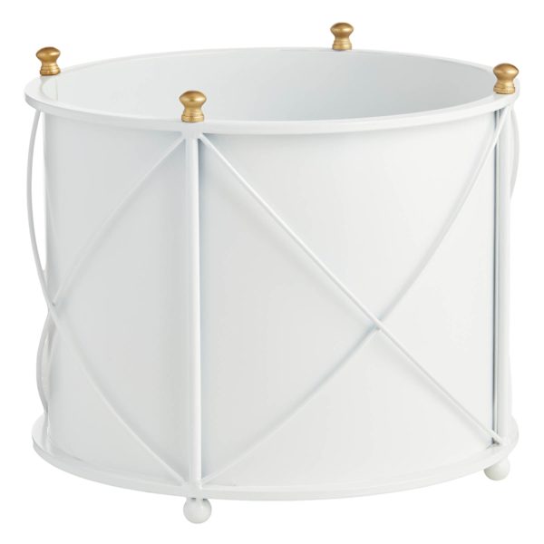 Providence White Round Metal Outdoor Planter, Large
