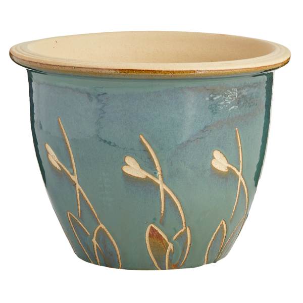Ocean Blue Carved Ceramic Outdoor Planter, Large