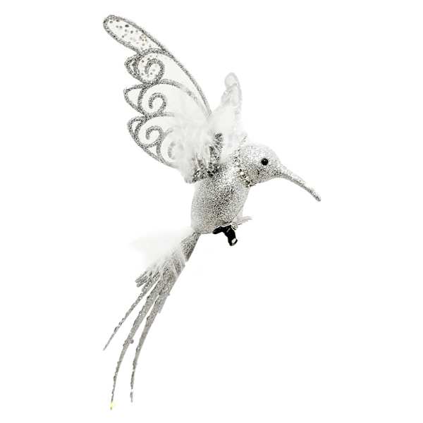 Silver Hummingbird Clip Ornament, 7.8"