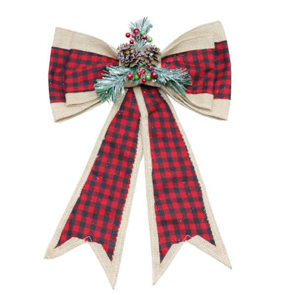 Homespun Holiday Red Plaid & Burlap Bow, 22"
