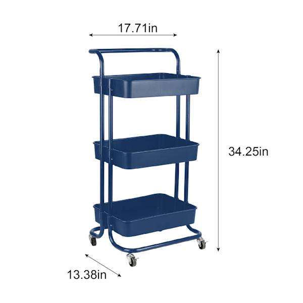 3-Tier Rolling Storage Cart, Blue