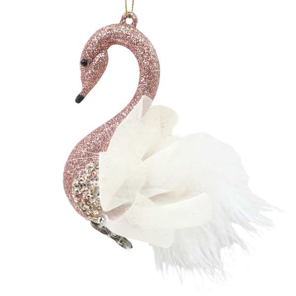 Pink Glittered Pink Swan Ornament, 4.7"