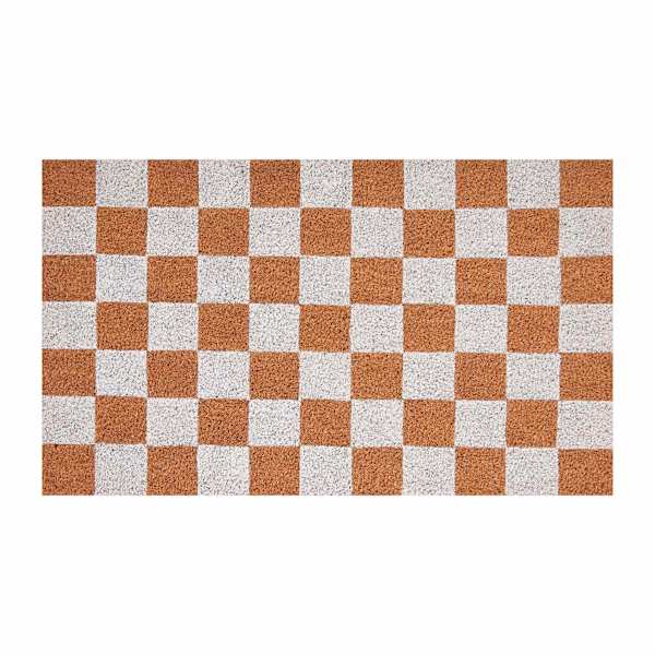 Honeybloom White & Natural Checkered Coir Mat, 18x30