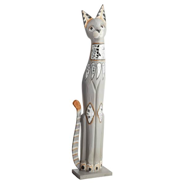 Oversized Whitewashed Embellished Cat Decor, 39"