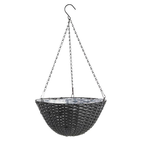 Black Faux Woven Hanging Basket, Large