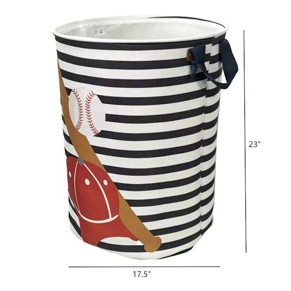 Kids Baseball Print Round Laundry Hamper, Large