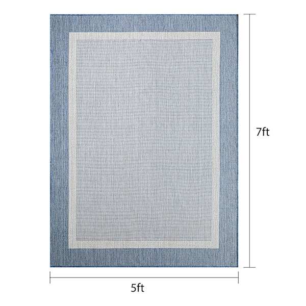 (E515) Fifer Navy Border Outdoor Area Rug, 5x7