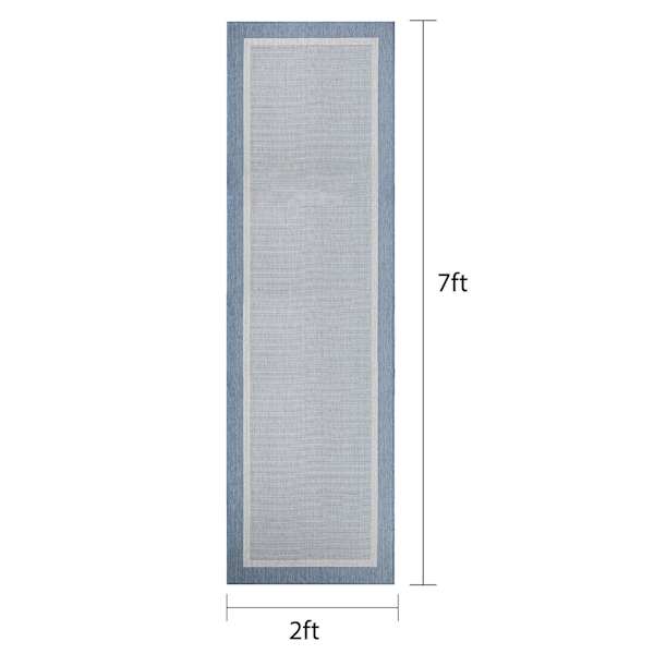 (E515) Fifer Navy Border Outdoor Runner, 2x7