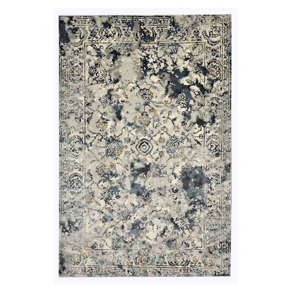 (B551) Magnolia Blue Vintage Floral Accent Rug, 3x5