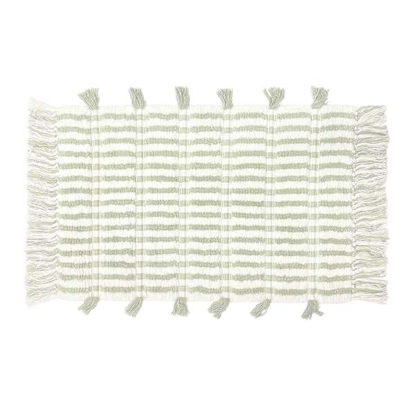 Honeybloom Sage Striped Cotton Bath Rug with Tassels, 20x30