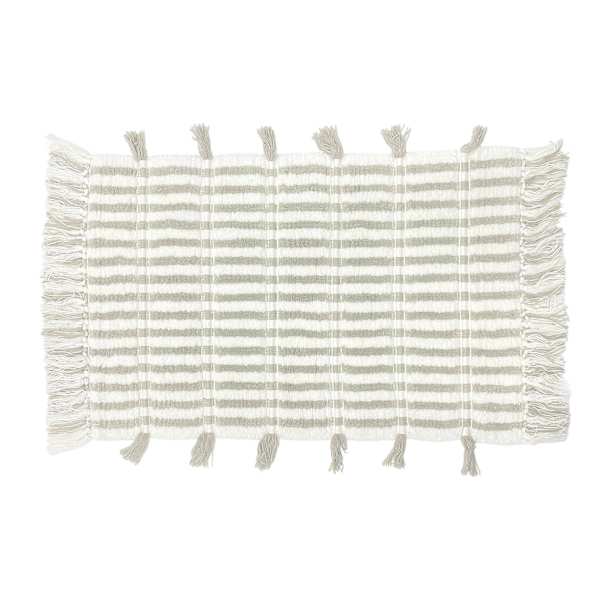 Honeybloom Stone Striped Cotton Bath Rug with Tassels, 20x30