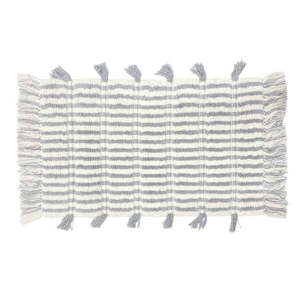 Honeybloom Grey Striped Cotton Bath Rug with Tassels, 20x30