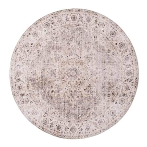 (D605) Honeybloom Jaden Medallion Neutral Round Rug, 6.5'