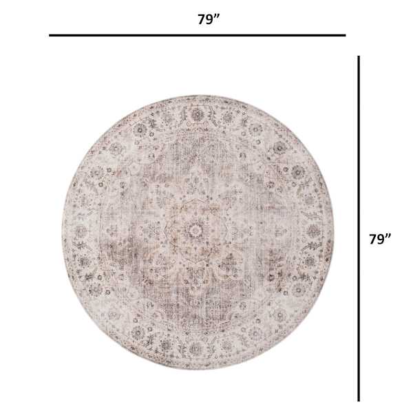 (D605) Honeybloom Jaden Medallion Neutral Round Rug, 6.5'