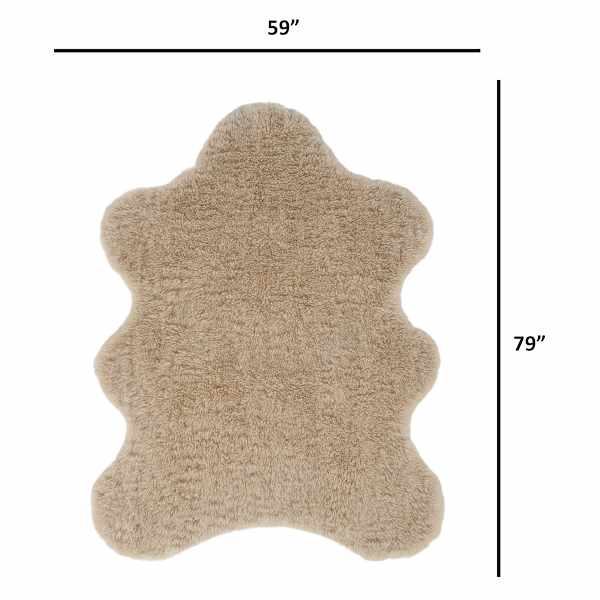 (C206) Found & Fable Neutral Curly Faux Fur Area Rug, 5x7