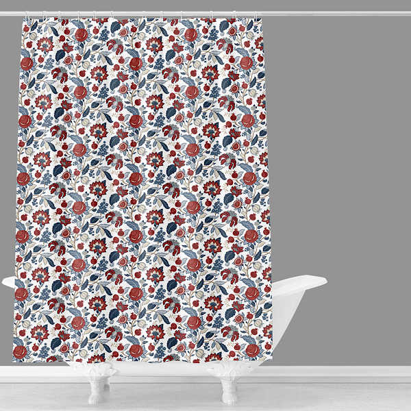 Providence Red & Blue Jacobean Shower Curtain, 72"