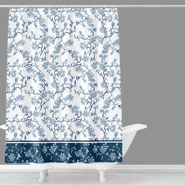 Providence Silvia Blue & White Floral Shower Curtain, 72"
