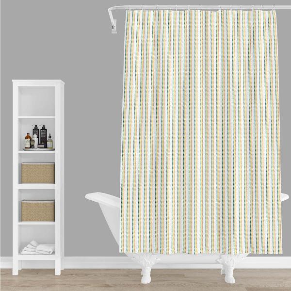 Tiny Dreamers Dinoskater Blue & Yellow Striped Shower Curtain, 72"