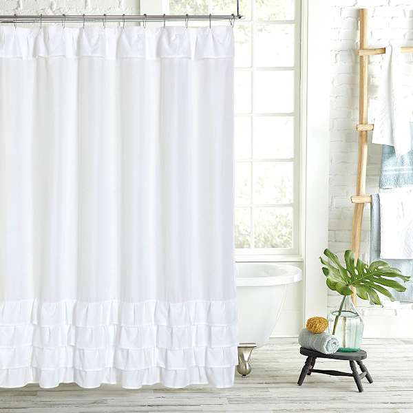 Tiny Dreamers Treats & Tiaras White Ruffle Shower Curtain, 72"