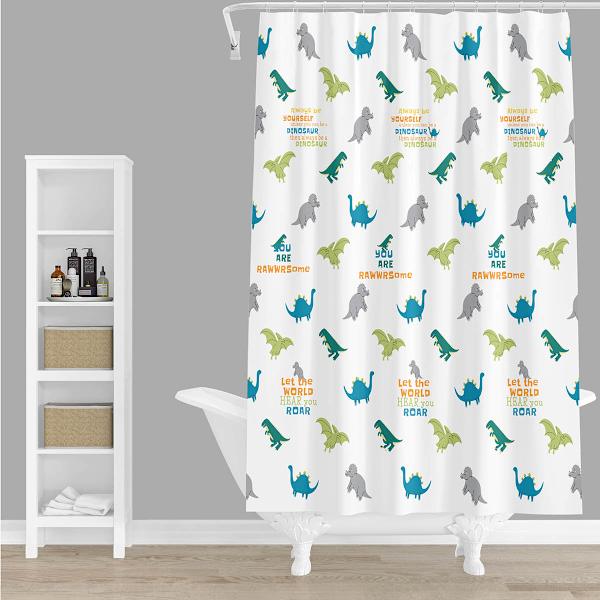 Tiny Dreamers Dinoskater Tossed Dino Shower Curtain, 72"