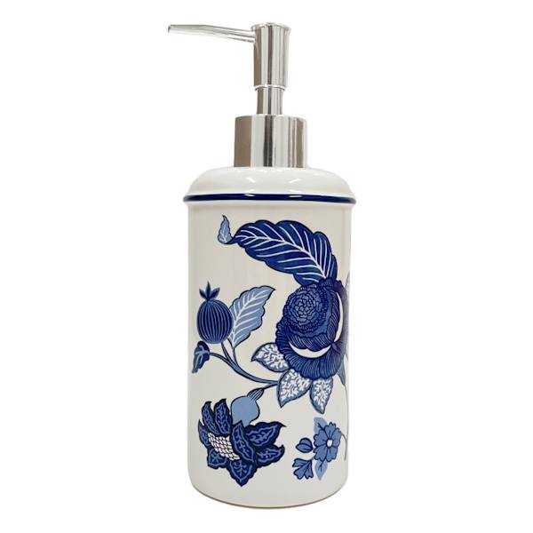 Providence Blue Pomegranate Floral Soap Dispenser, 7.9"