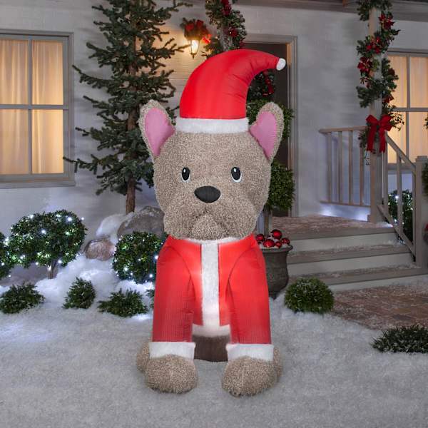 Airblown Fuzzy French Bulldog in Santa Coat Inflatable 6 Outdoor Decor At Home