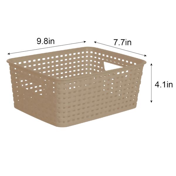 Dark Beige Rectangle Crossover Weave Storage Basket, Small