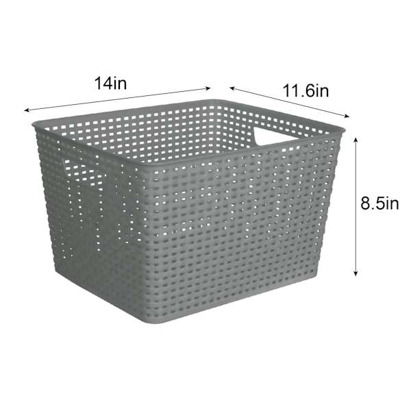 Grey Rectangle Crossover Weave Storage Basket, Large
