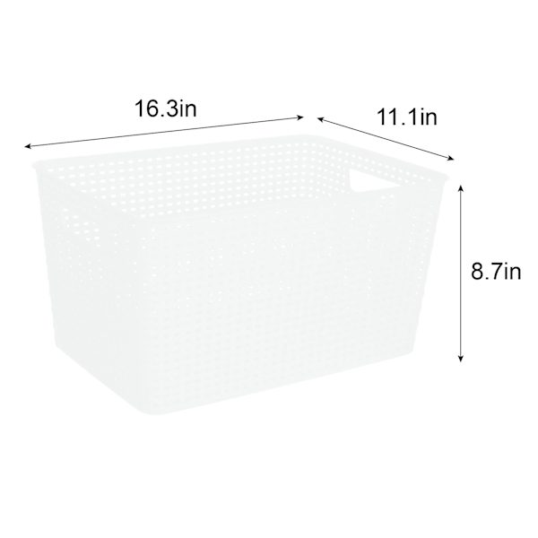 Bright White Rectangle Crossover Weave Storage Basket, Extra Large