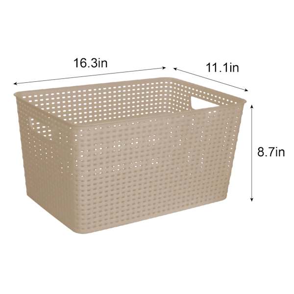 Dark Beige Rectangle Crossover Weave Storage Basket, Extra Large