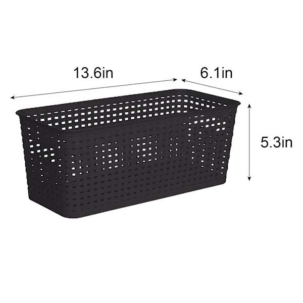 Black Onyx Rectangle Narrow Crossover Weave Storage Basket, 5l