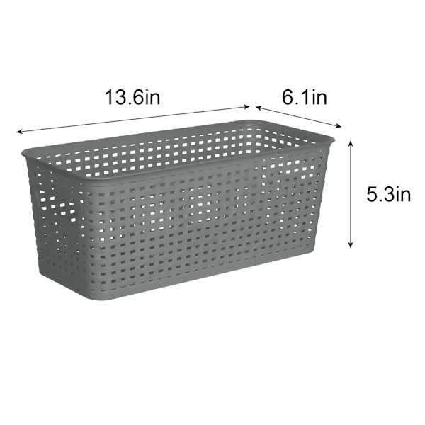 Neutral Grey Rectangle Narrow Crossover Weave Storage Basket, 5l