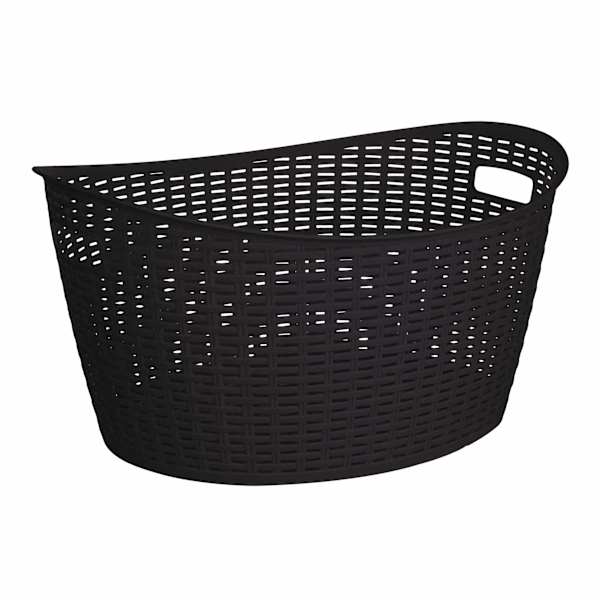 Black Onyx Oval Crossover Weave Rattan Pattern Storage Basket, 28l