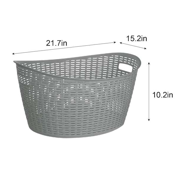 Neutral Grey Oval Crossover Weave Rattan Pattern Storage Basket, 28l