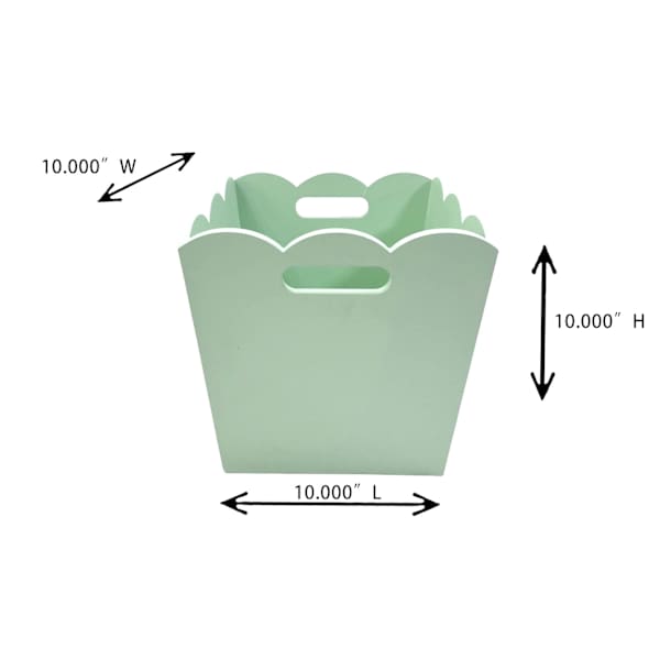 Scalloped Wood Storage Bin- Lt Green