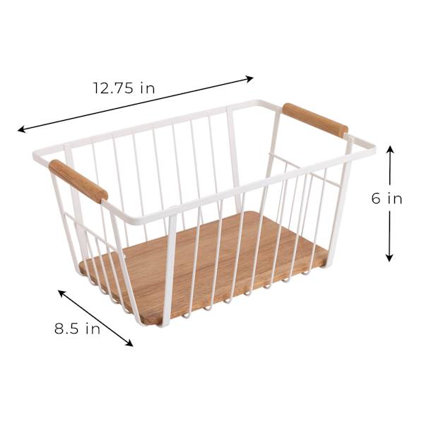 White Metal & Wood Storage Basket, Medium